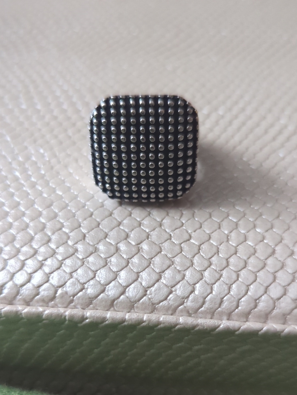 Studded Square Black Button Accent Stainless Steel Ring